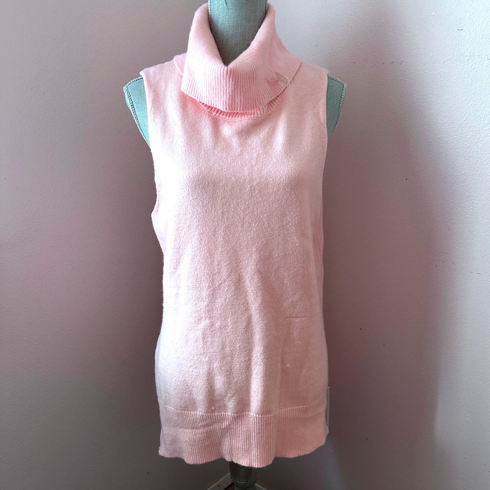 Carmen Marc Valvo Pink Sleeveless Turtleneck Sweater High Low‎ Hem Knit Top L